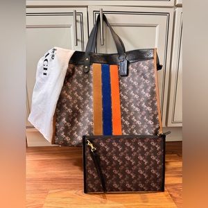 Coach Field Tote 40 with Horse and Carriage Print and Varsity Stripe